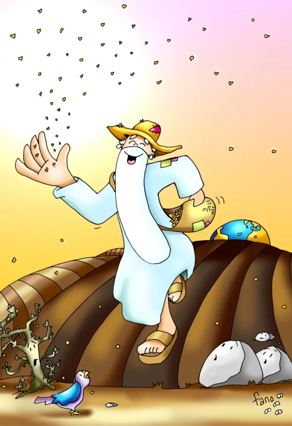 Dios padre arrojando semilla en la tierra