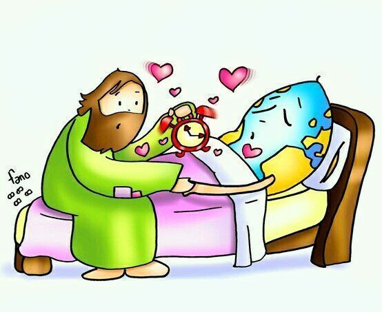 jesucristo cuidando al mundo, que está en cama y enfermo