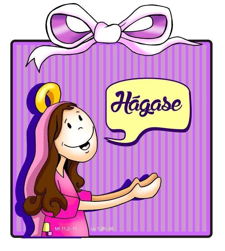 ilustración de la virgen maría diciendo la palabra "hagase"